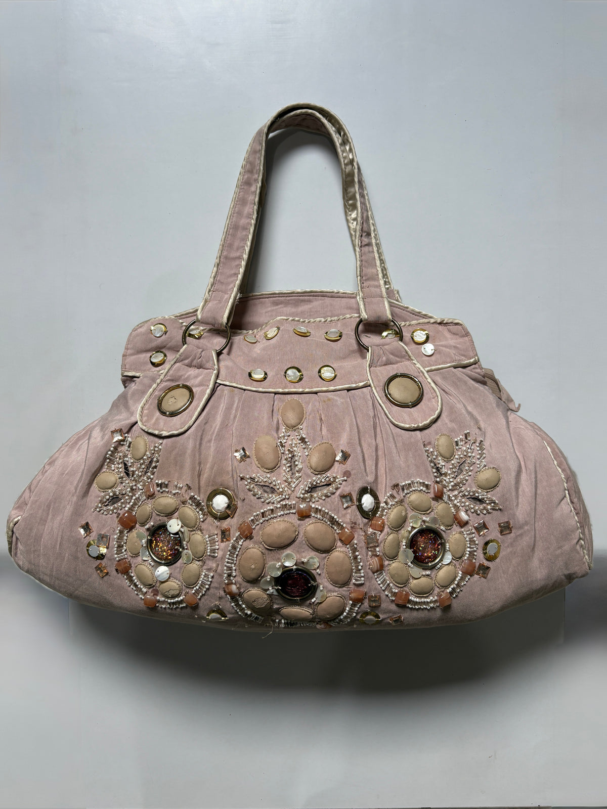 Pink accessorieze beaded huge shoulder bag
