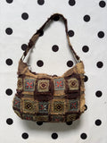 Brown patched Boho shoulder bag