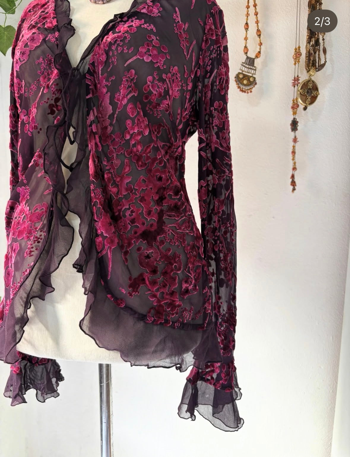 Whimsical velvet ruffled fuchsia cardigan
