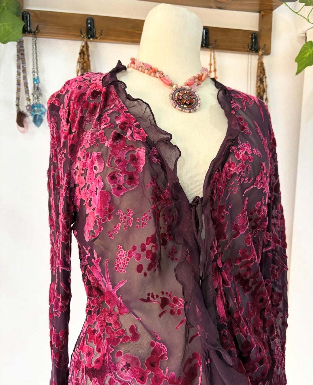 Whimsical velvet ruffled fuchsia cardigan