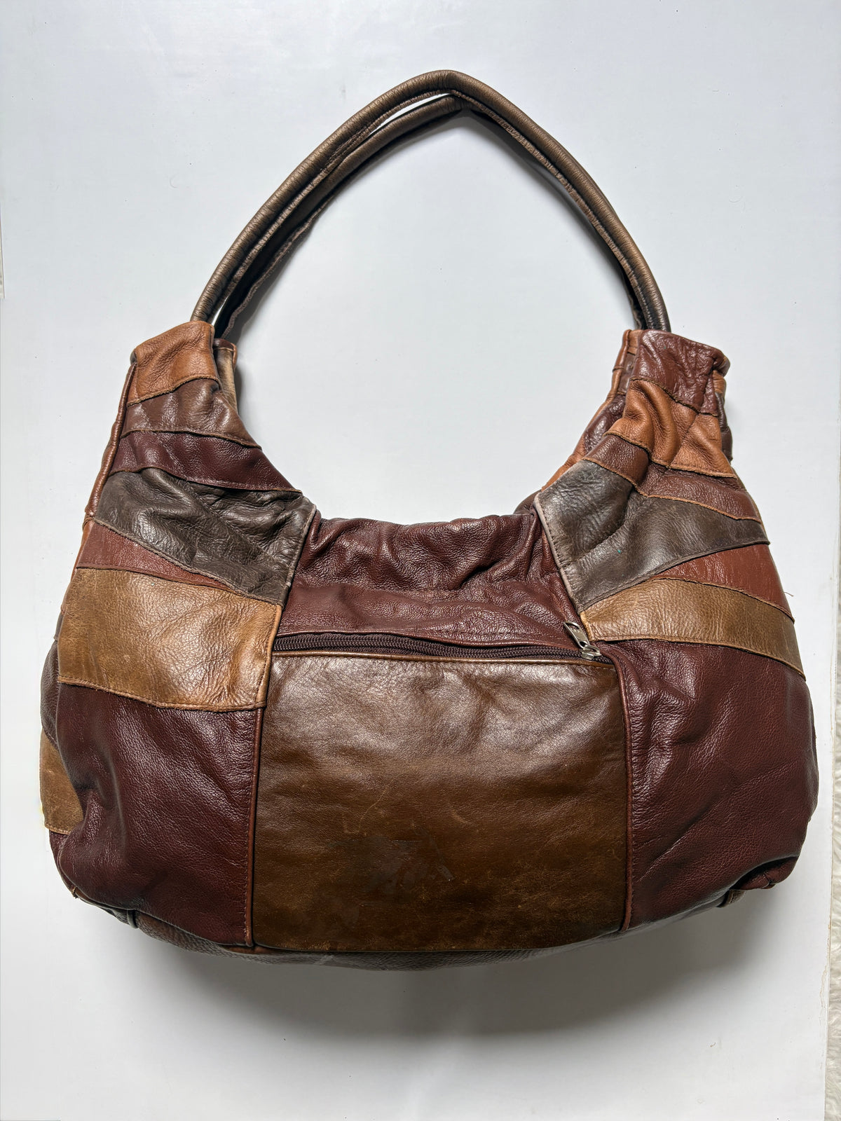Real leather patchwork brown shoulder bag