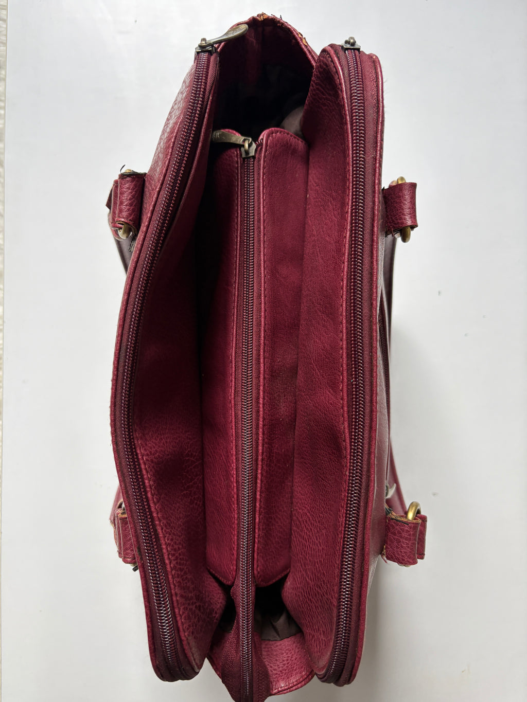 Burgundy multi pocket genuine leather shoulder bag