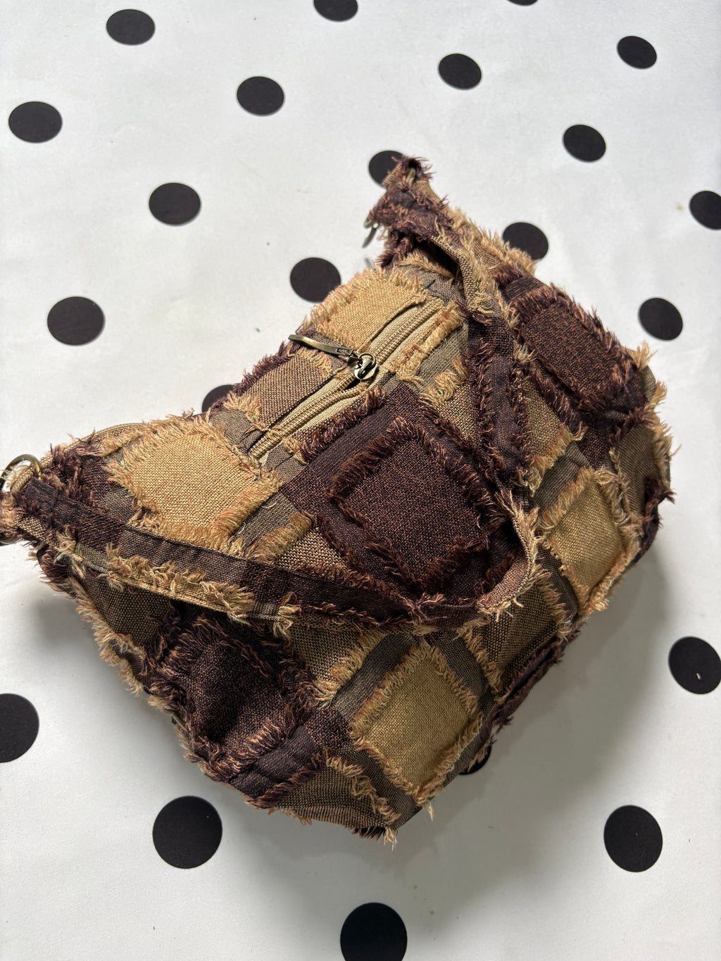 Brown patched Boho shoulder bag