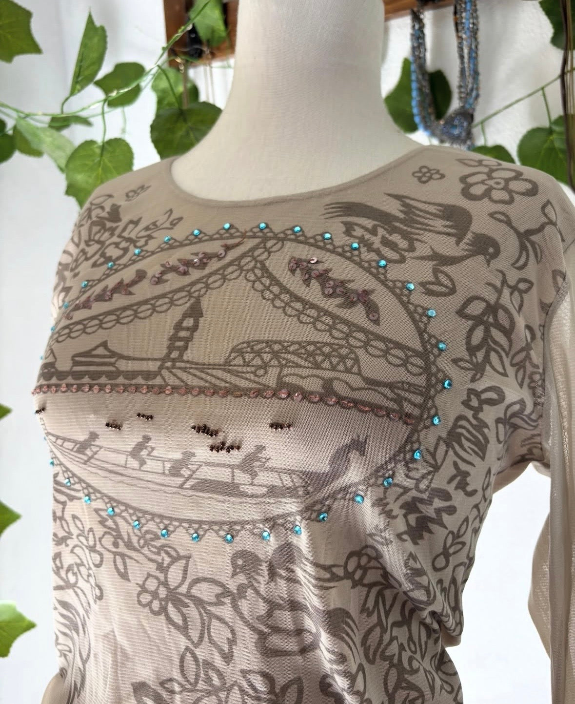 Y2k Chinese inspired beaded top