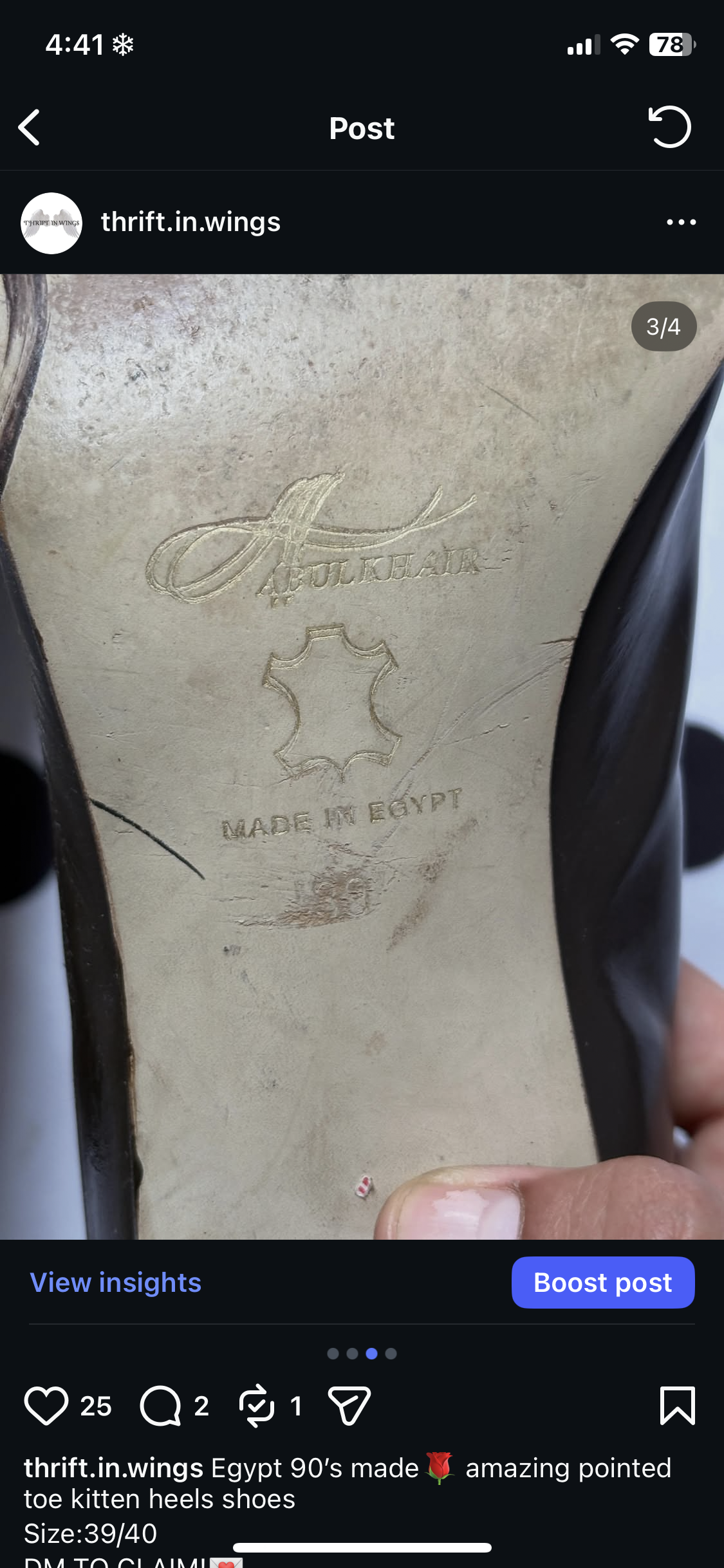 Vintage genuine leather Pointed shoe