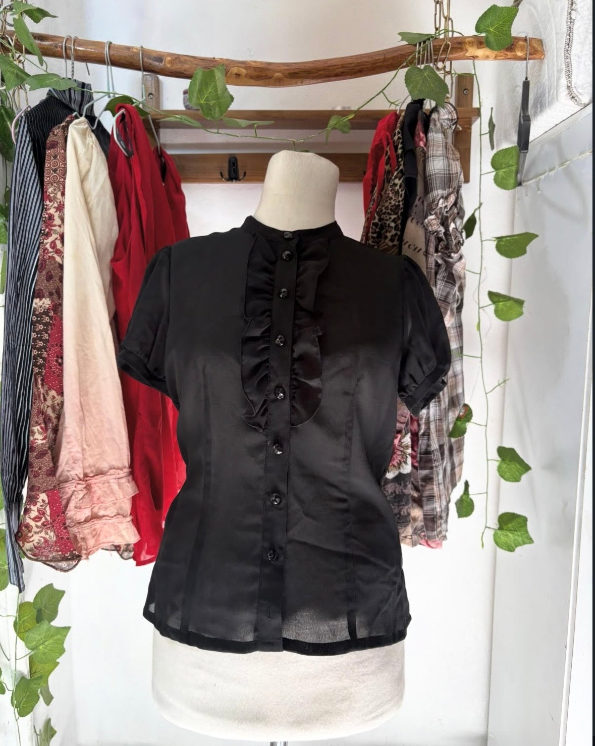 Chiffon black sheer office top
