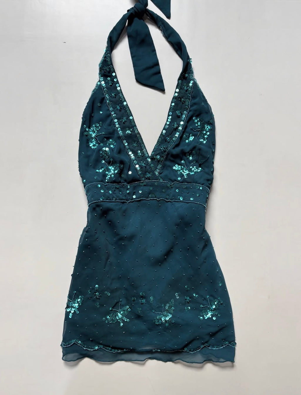 Gorgeous beaded blue neck tie top