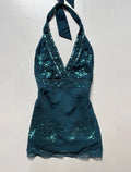 Gorgeous beaded blue neck tie top