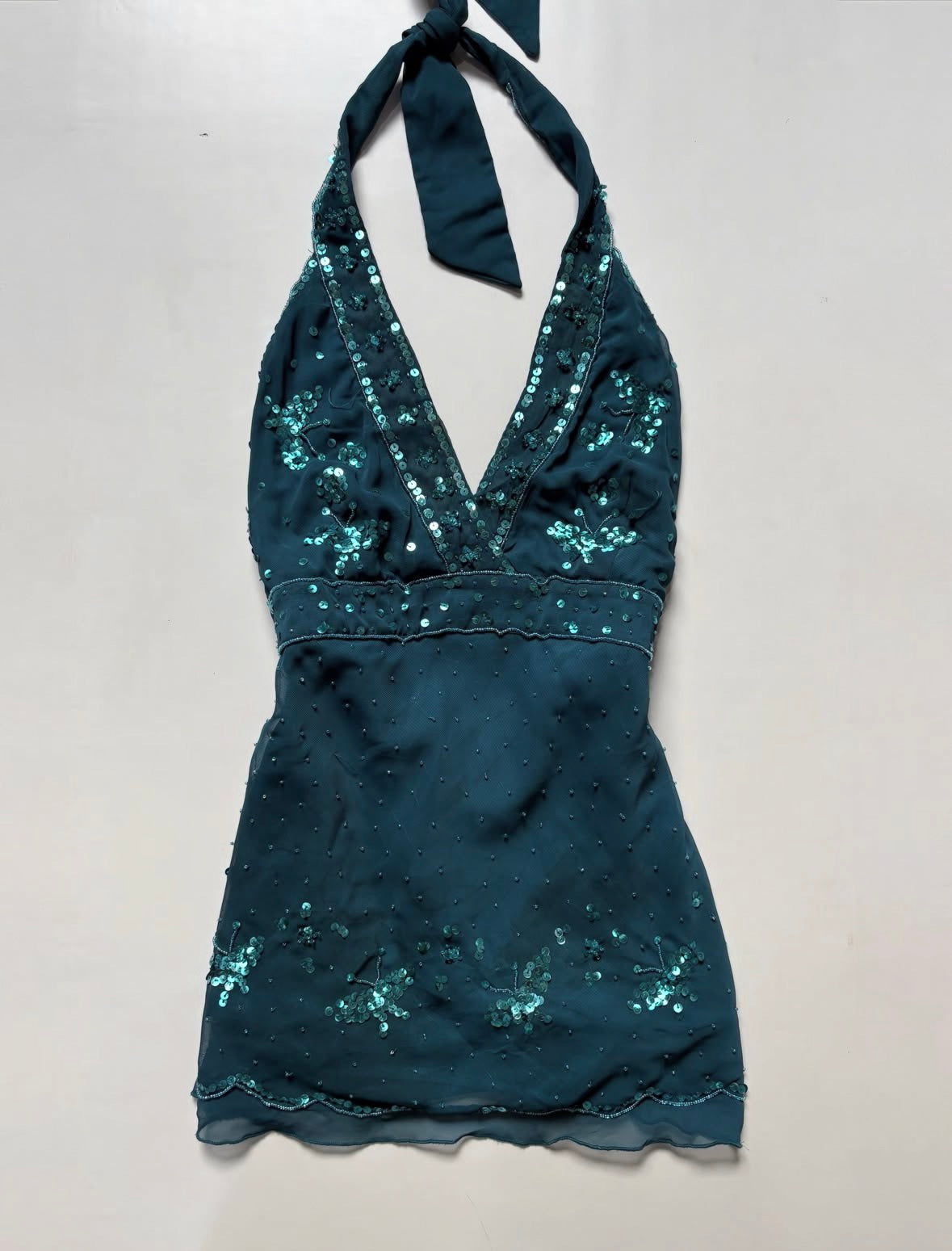 Gorgeous beaded blue neck tie top