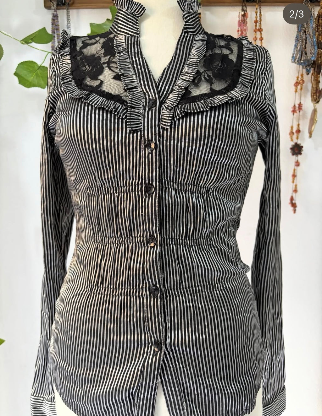 Y2k fitted stripped glittery back laced top