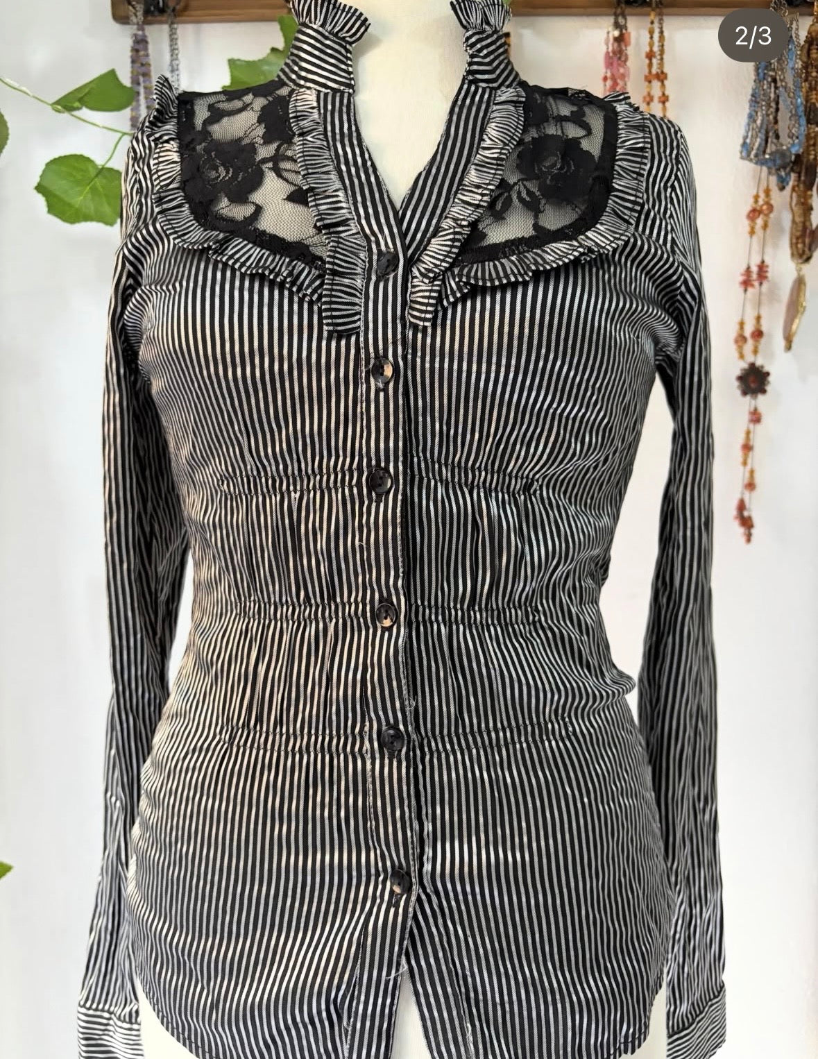 Y2k fitted stripped glittery back laced top