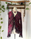 Whimsical velvet ruffled fuchsia cardigan