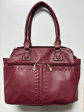 Burgundy multi pocket genuine leather shoulder bag