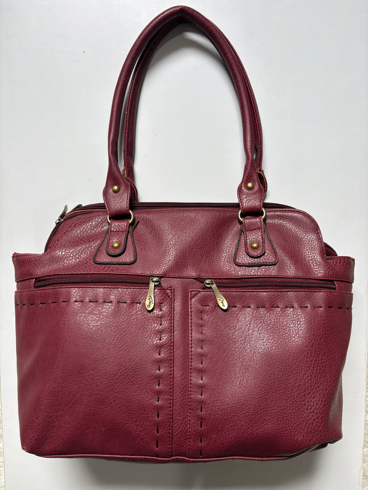 Burgundy multi pocket genuine leather shoulder bag