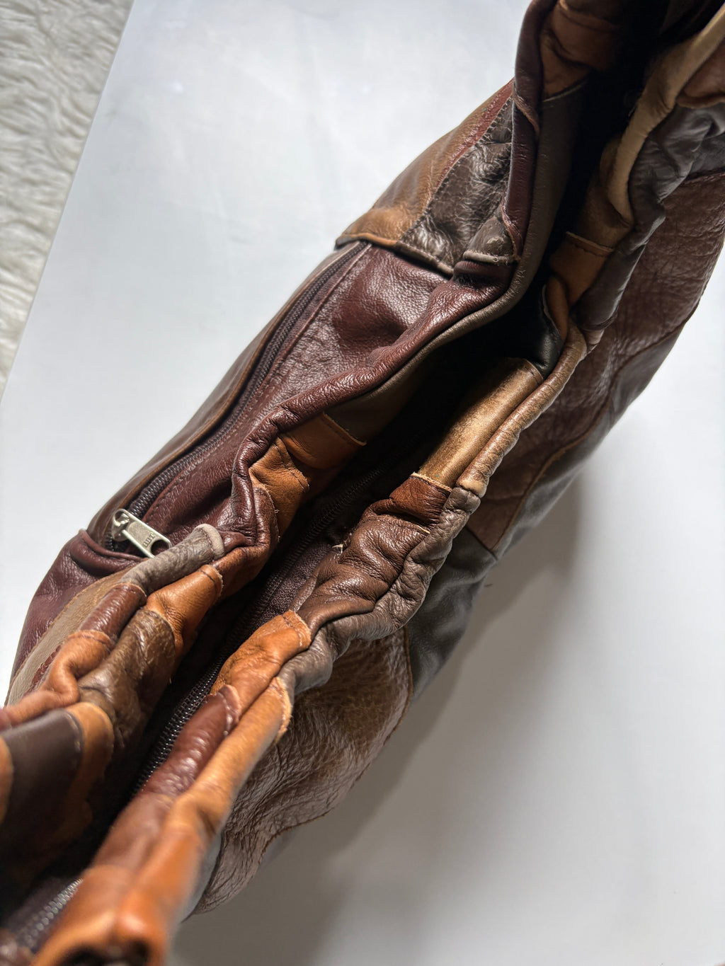 Real leather patchwork brown shoulder bag