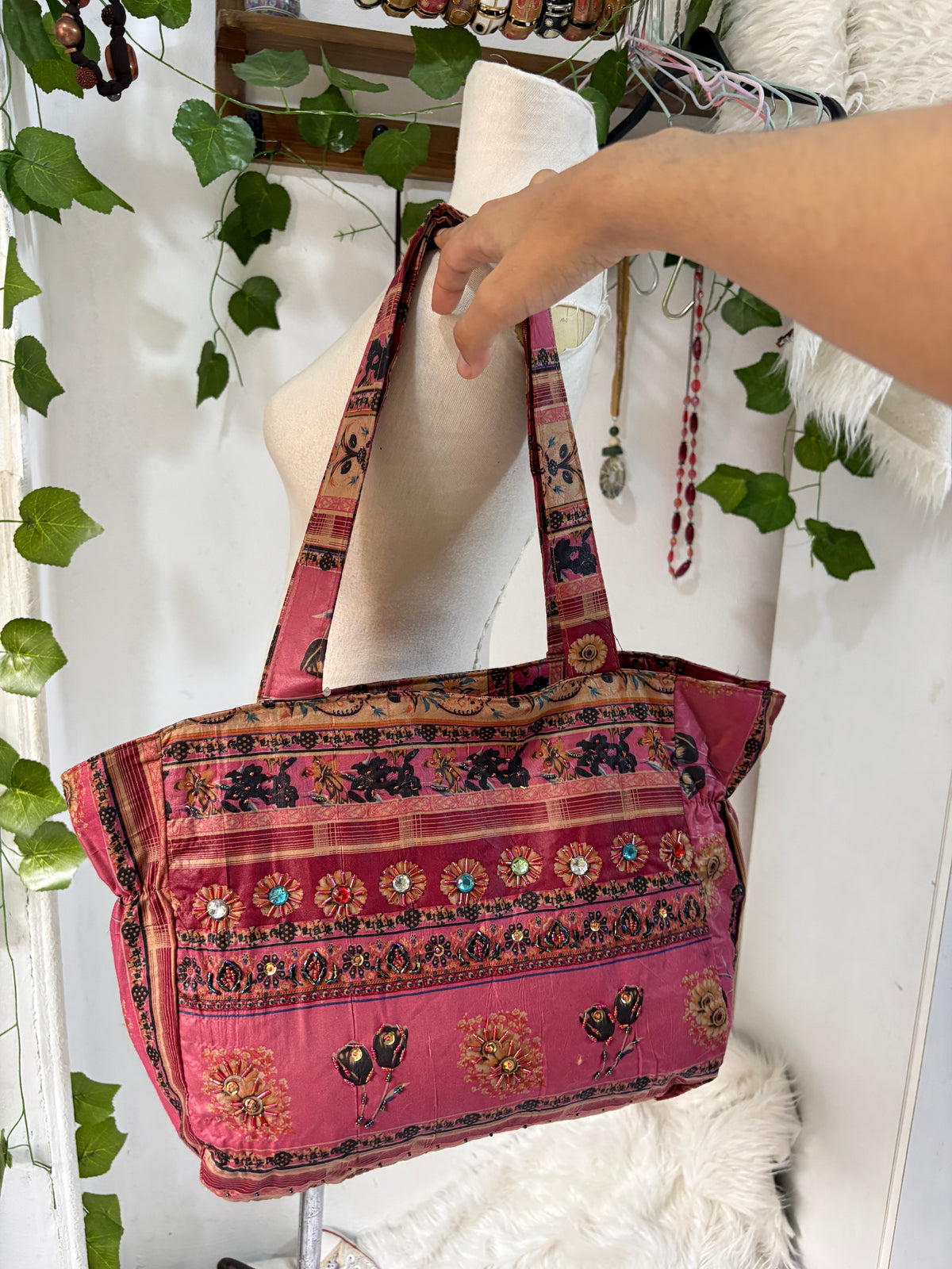 Pink boho huge shoulder bag