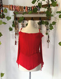 Red ruffled off shoulder chiffon blouse