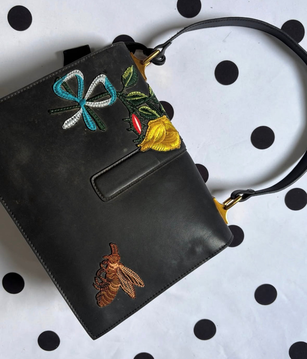 gucci calfskin embroidered shoulder bag rare gem