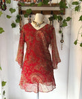 Red bohemian double layered mesh long blouse