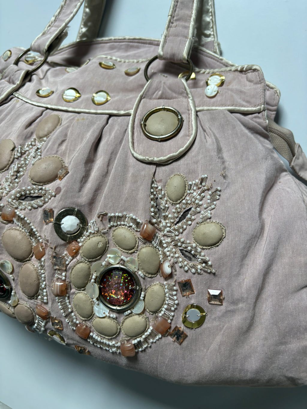 Pink accessorieze beaded huge shoulder bag