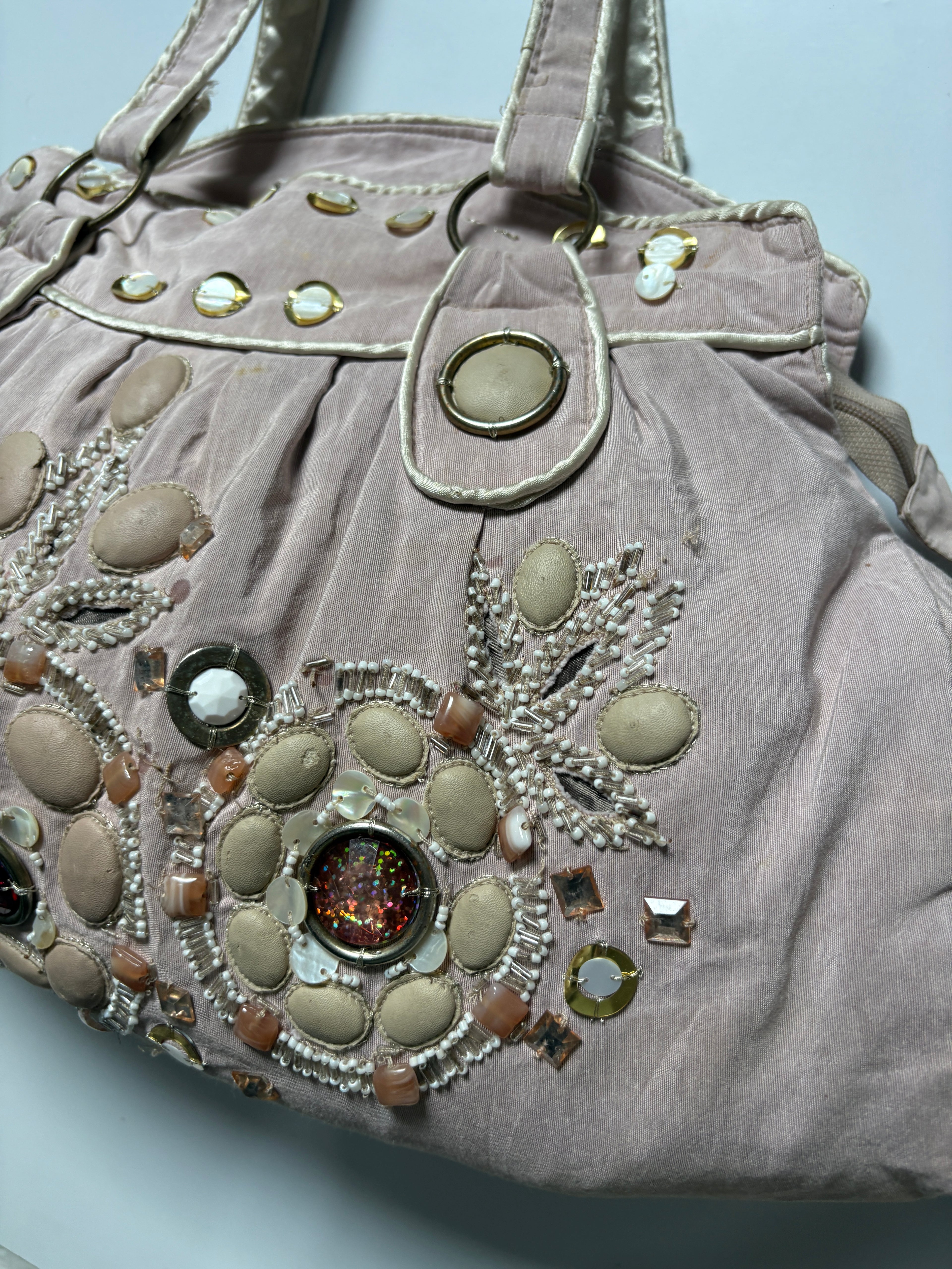 Pink accessorieze beaded huge shoulder bag
