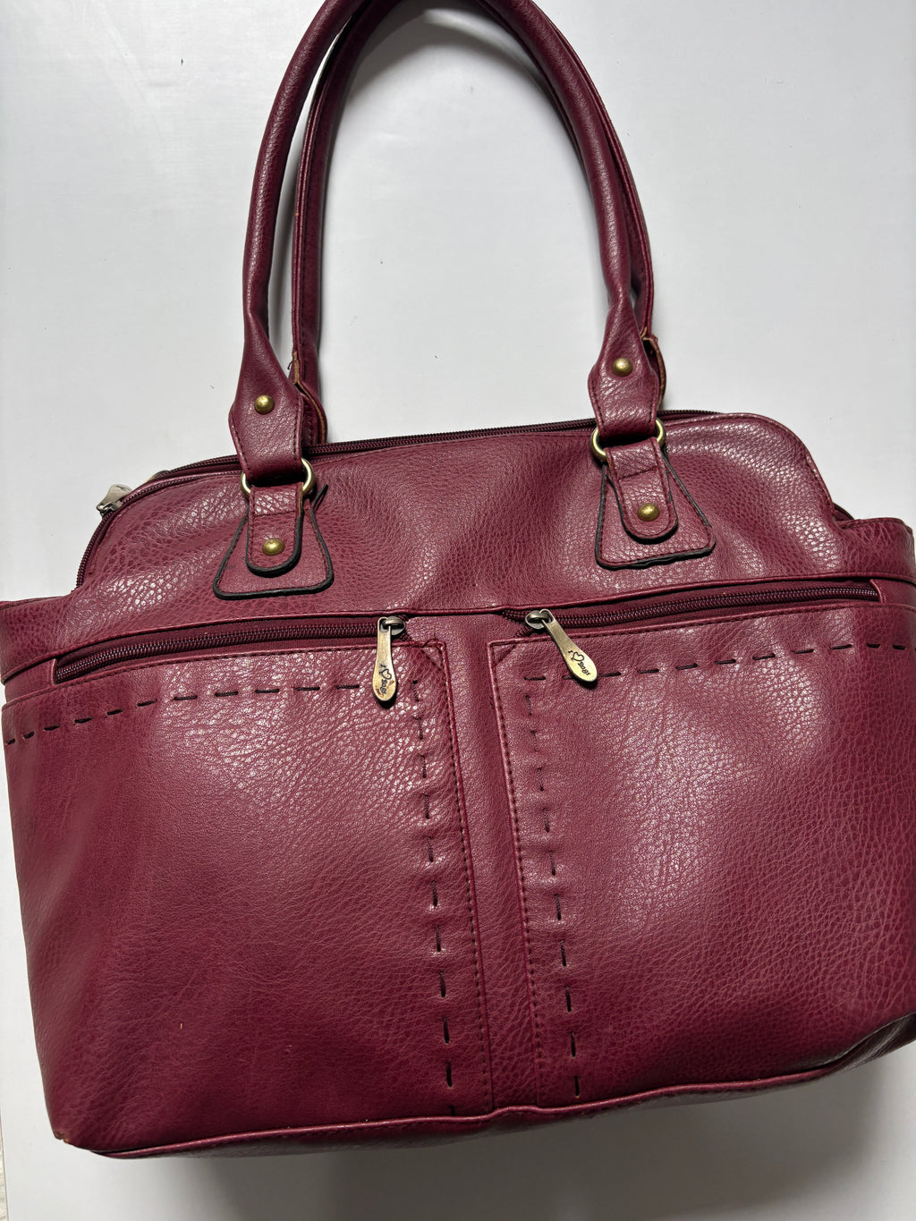 Burgundy multi pocket genuine leather shoulder bag