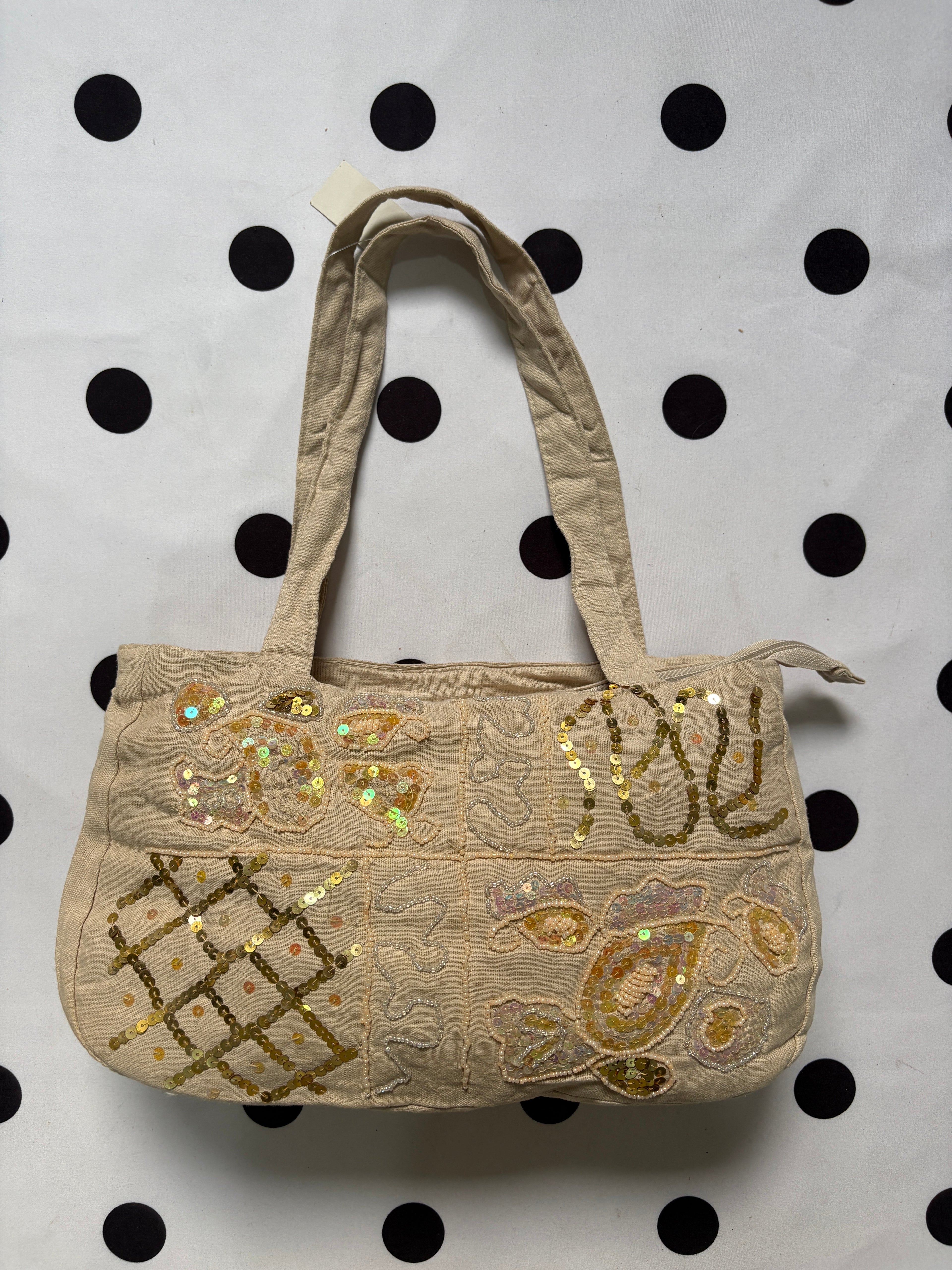 Off white beaded shoulder bag
