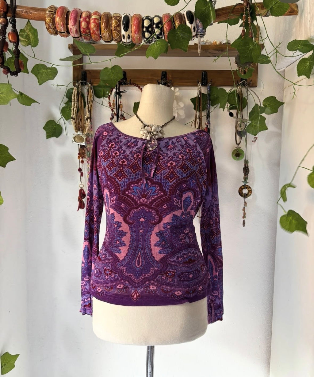 Y2k bohemian mandala purple mesh top