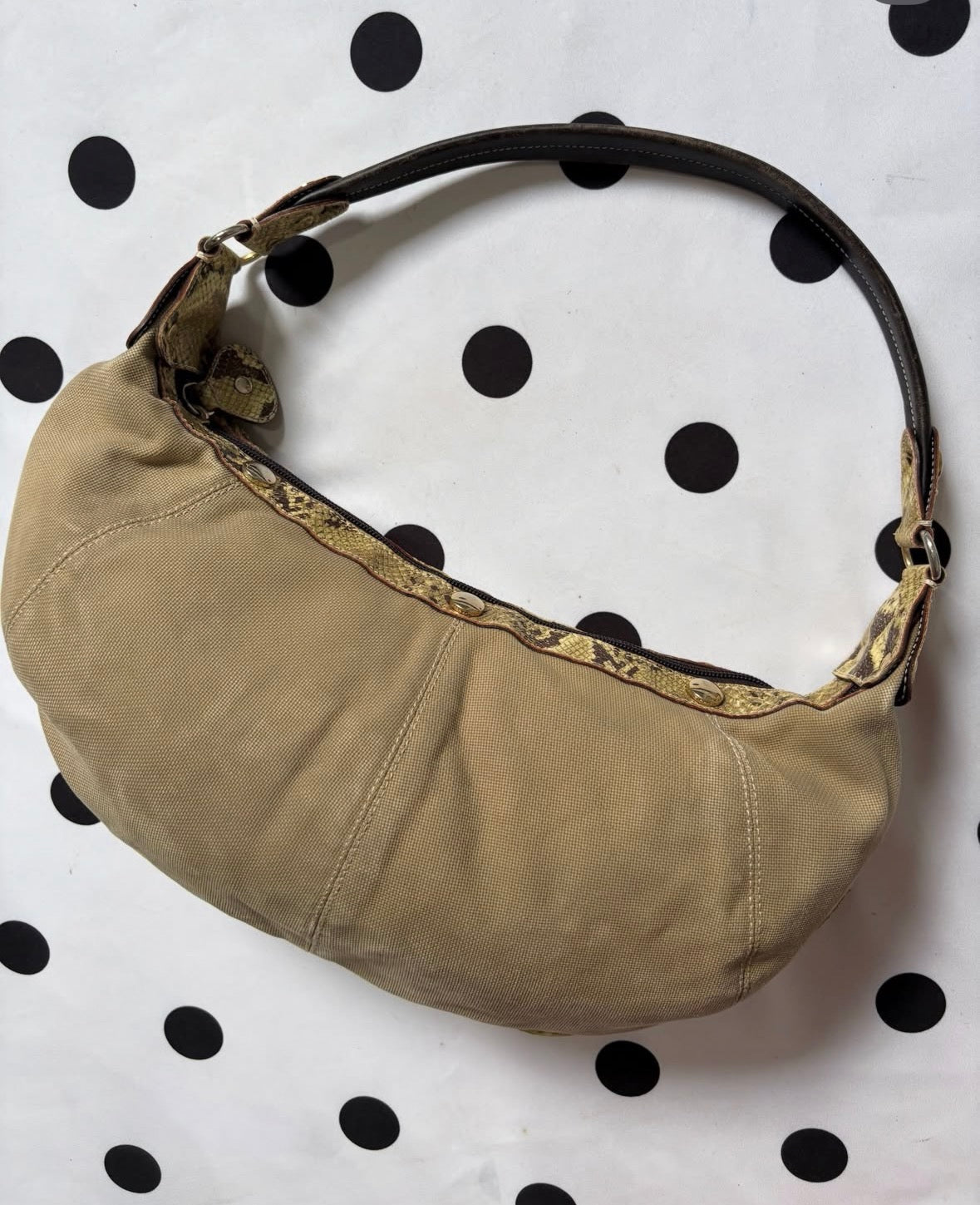 Lancel France hard linen slouchy shoulder bag