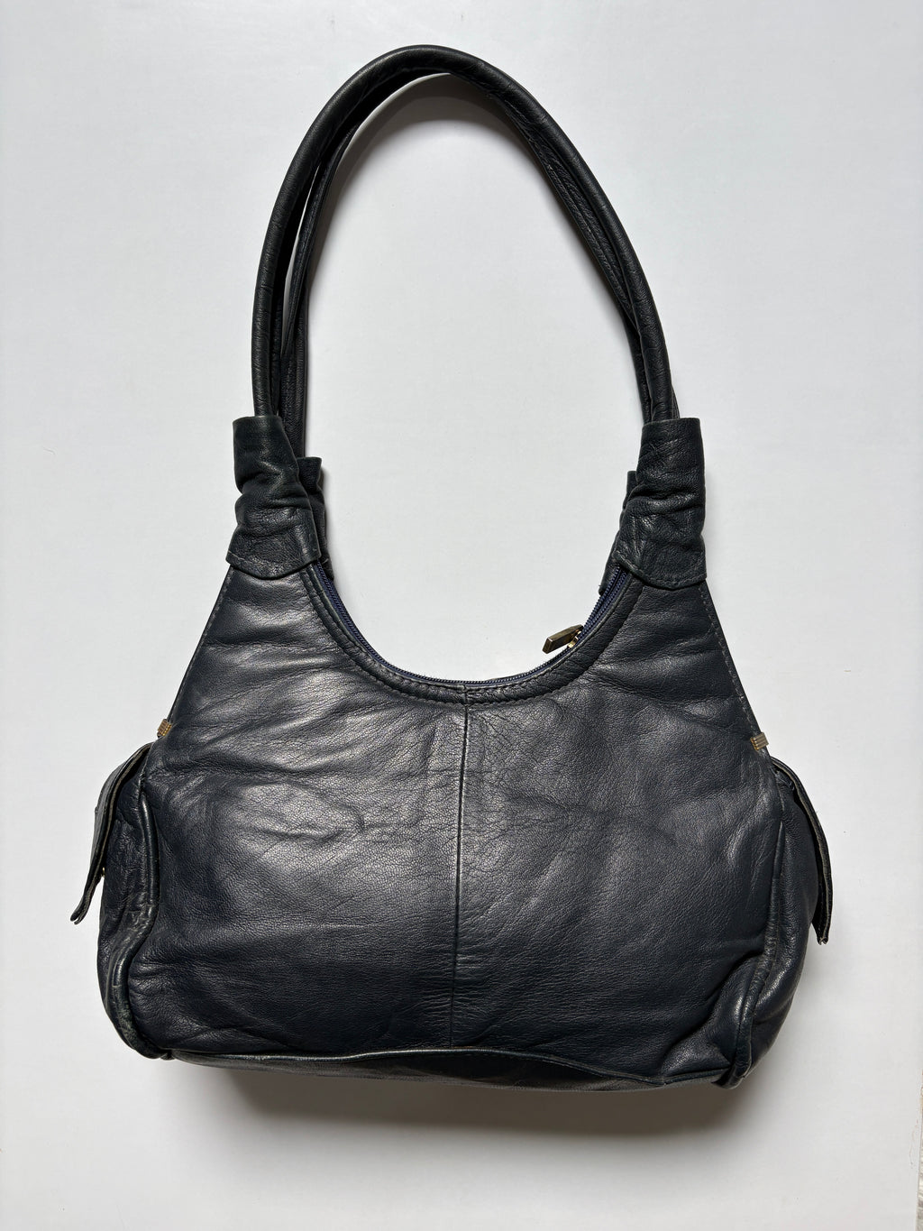 Mini navy genuine leather shoulder bag
