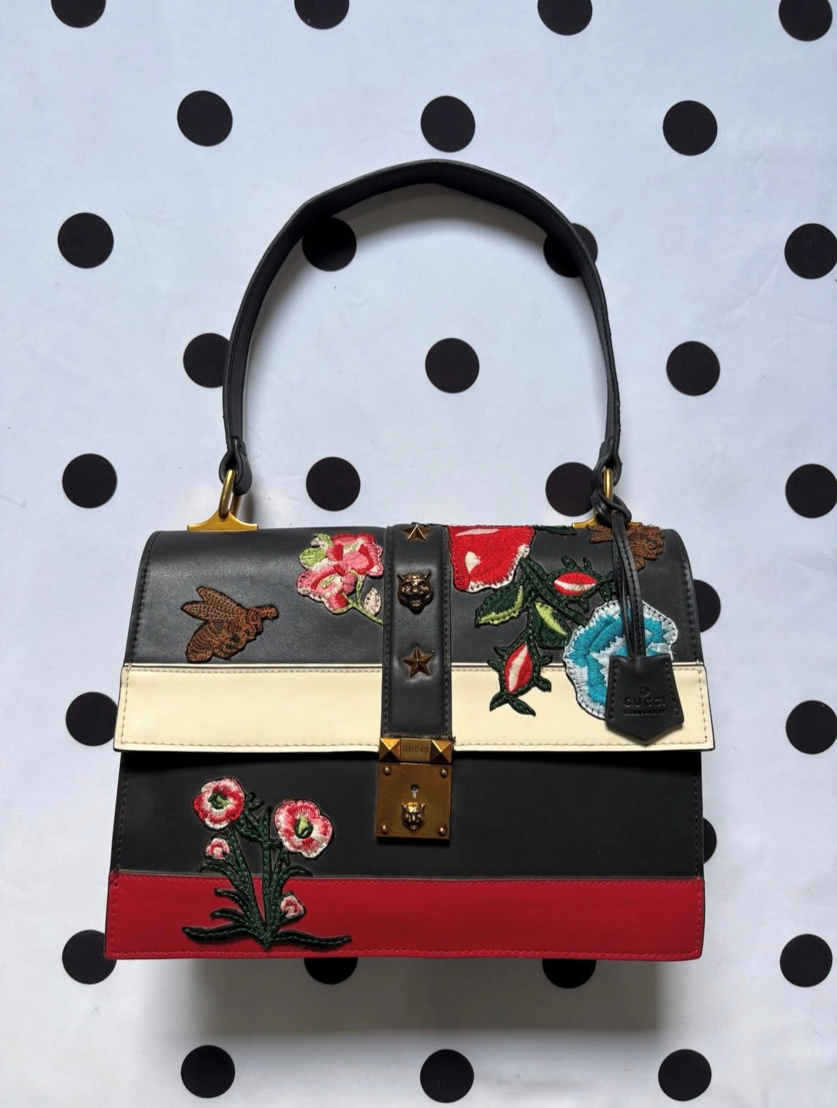 gucci calfskin embroidered shoulder bag rare gem