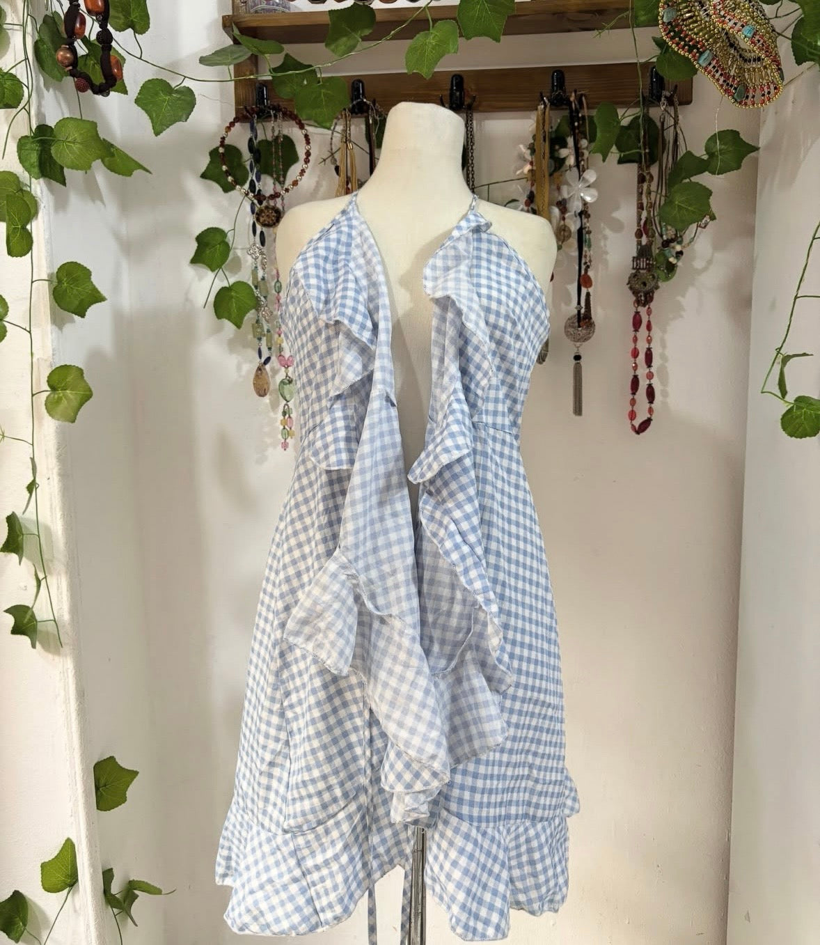 Multi-use blue plaided ruffled dress