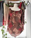 Patch work inspired boho floral blouse