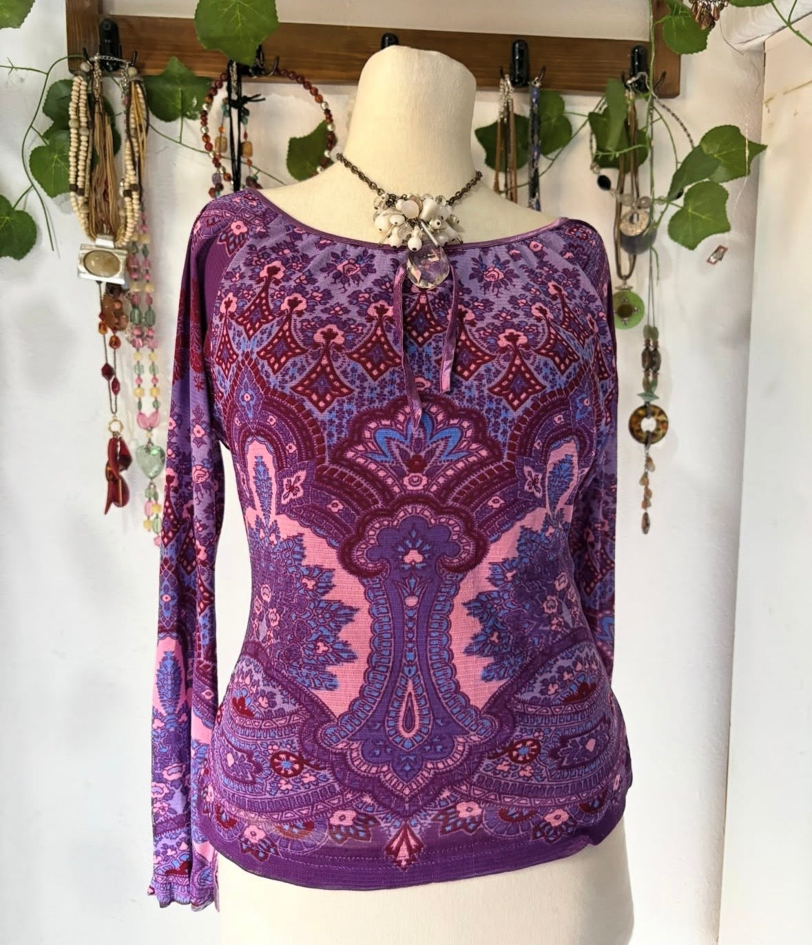 Y2k bohemian mandala purple mesh top