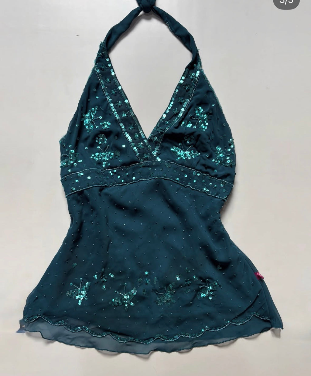 Gorgeous beaded blue neck tie top