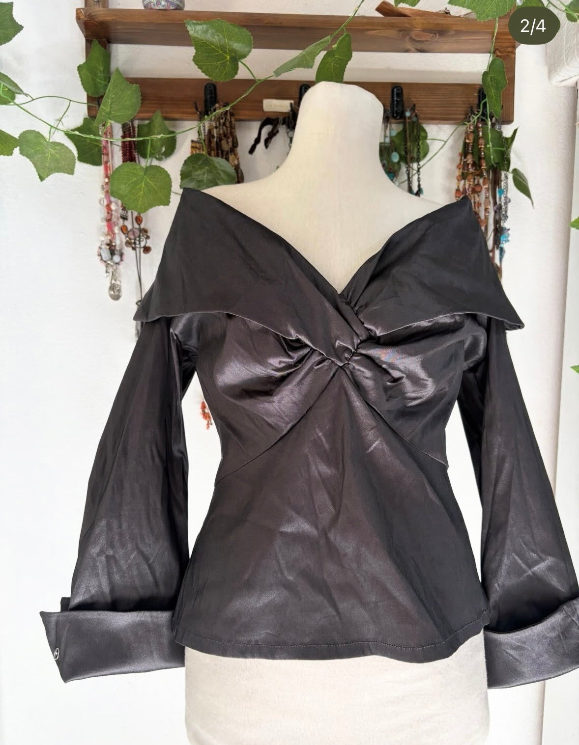 Metallic grey office blouse