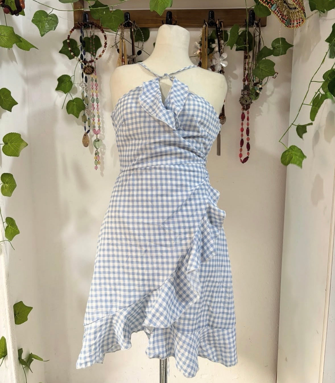 Multi-use blue plaided ruffled dress