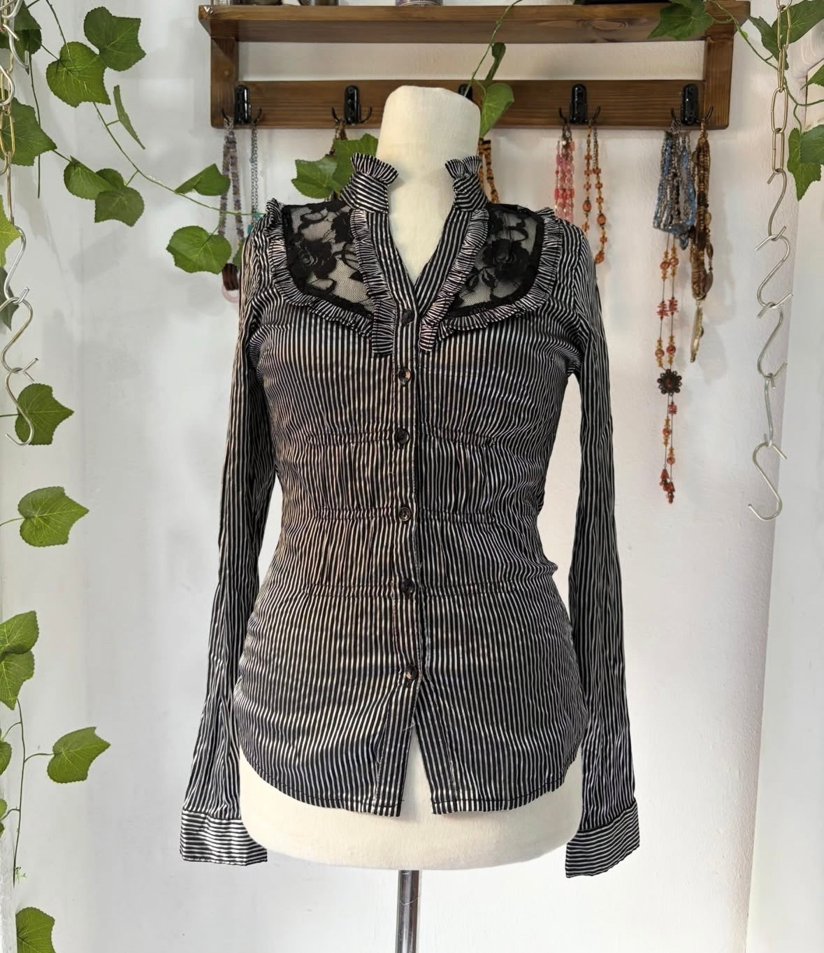 Y2k fitted stripped glittery back laced top