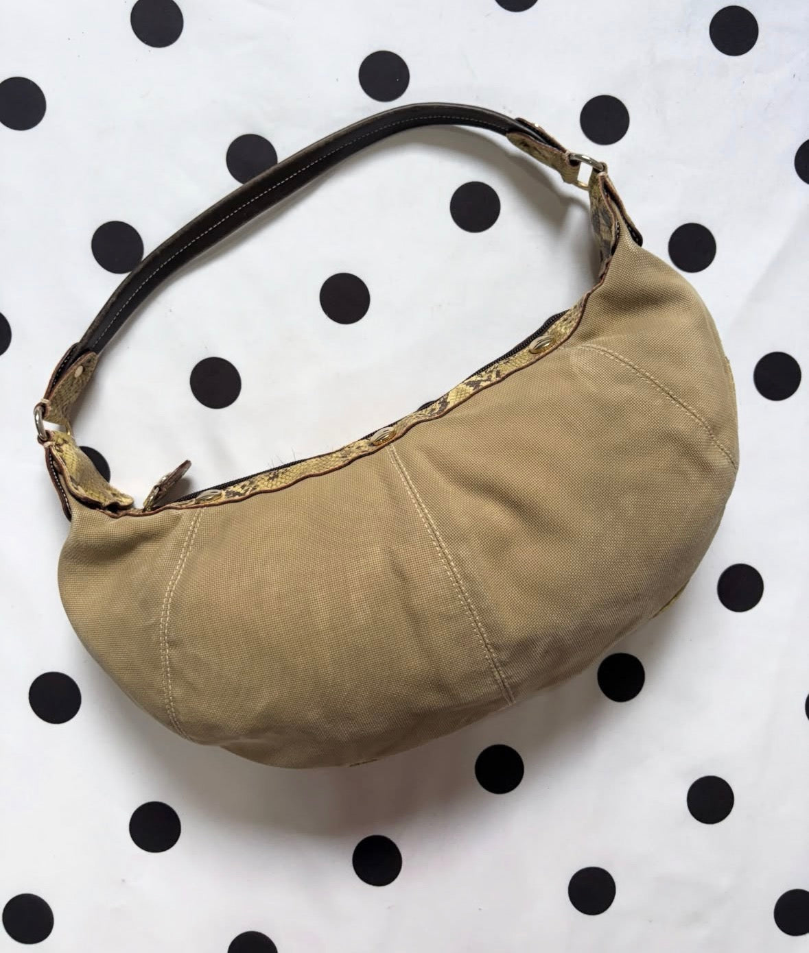 Lancel France hard linen slouchy shoulder bag