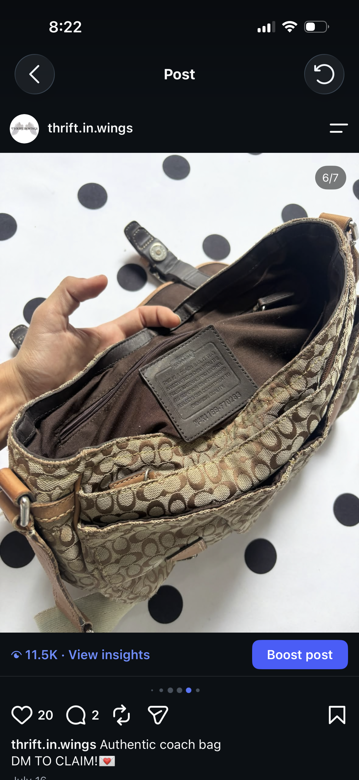 Authentic coach shoulder bag