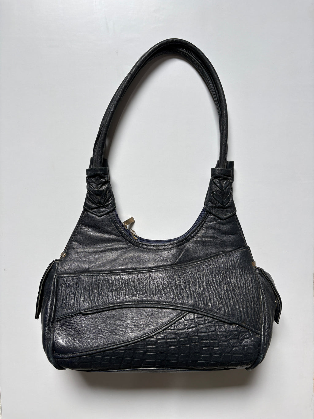 Mini navy genuine leather shoulder bag