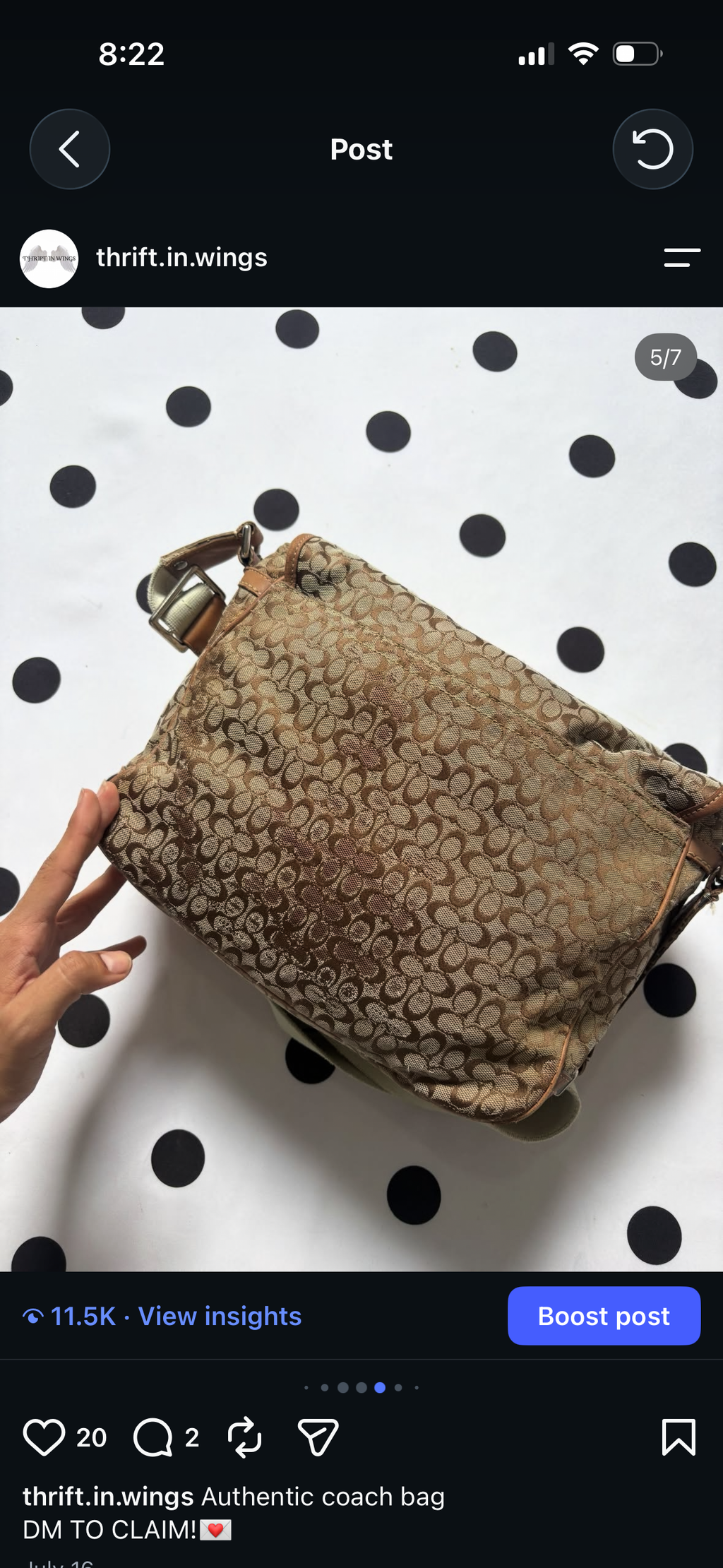 Authentic coach shoulder bag