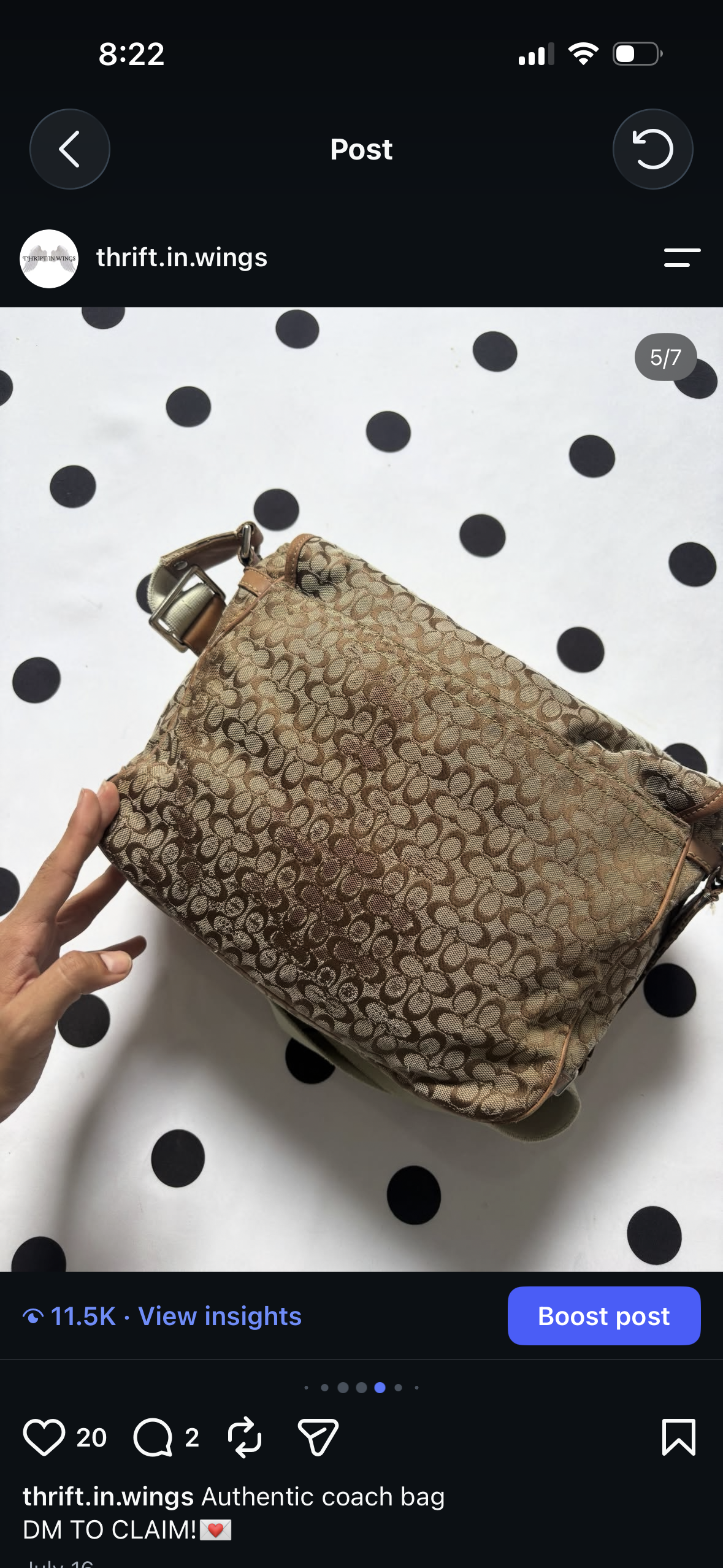Authentic coach shoulder bag