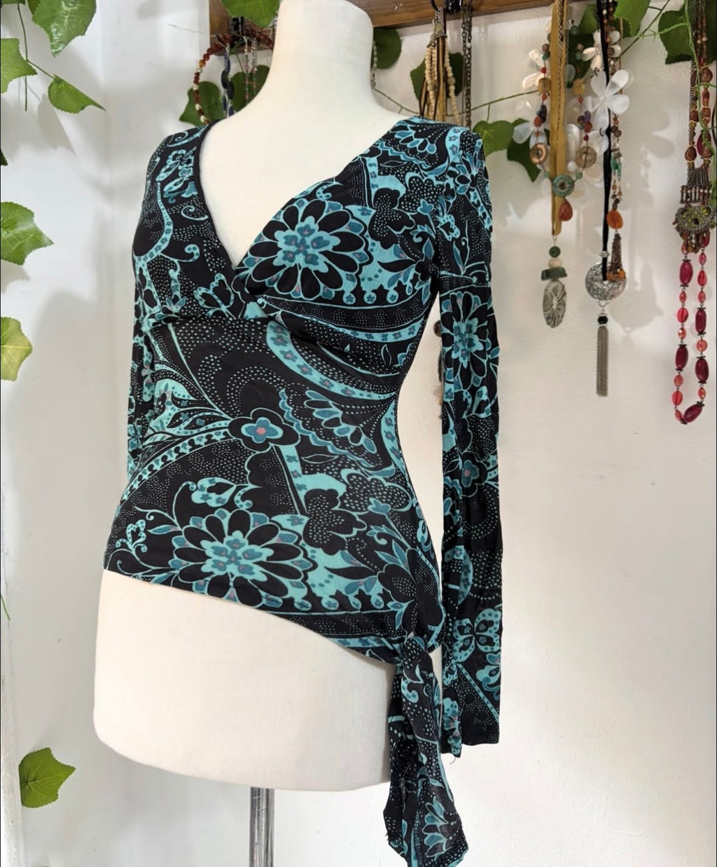 Insane whimsical fitted neon blue y2k printed top