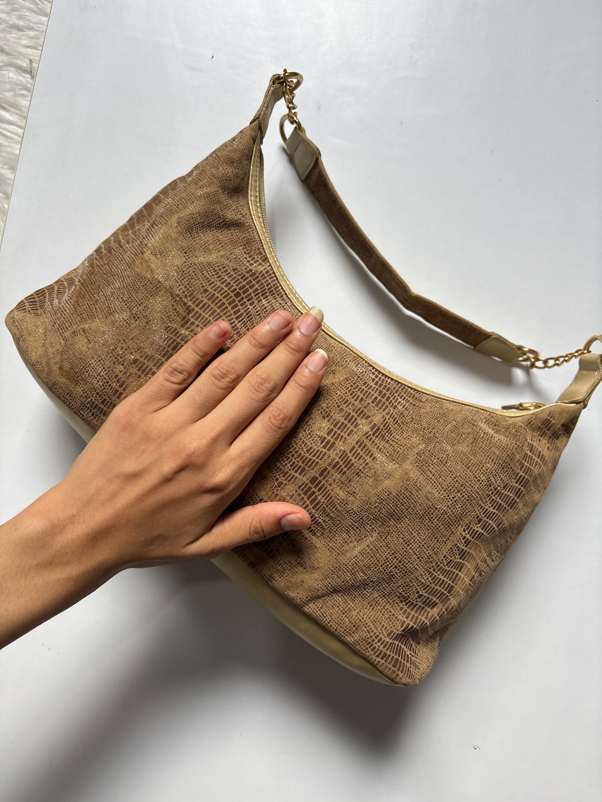 Golden Beige soft suede shoulder bag
