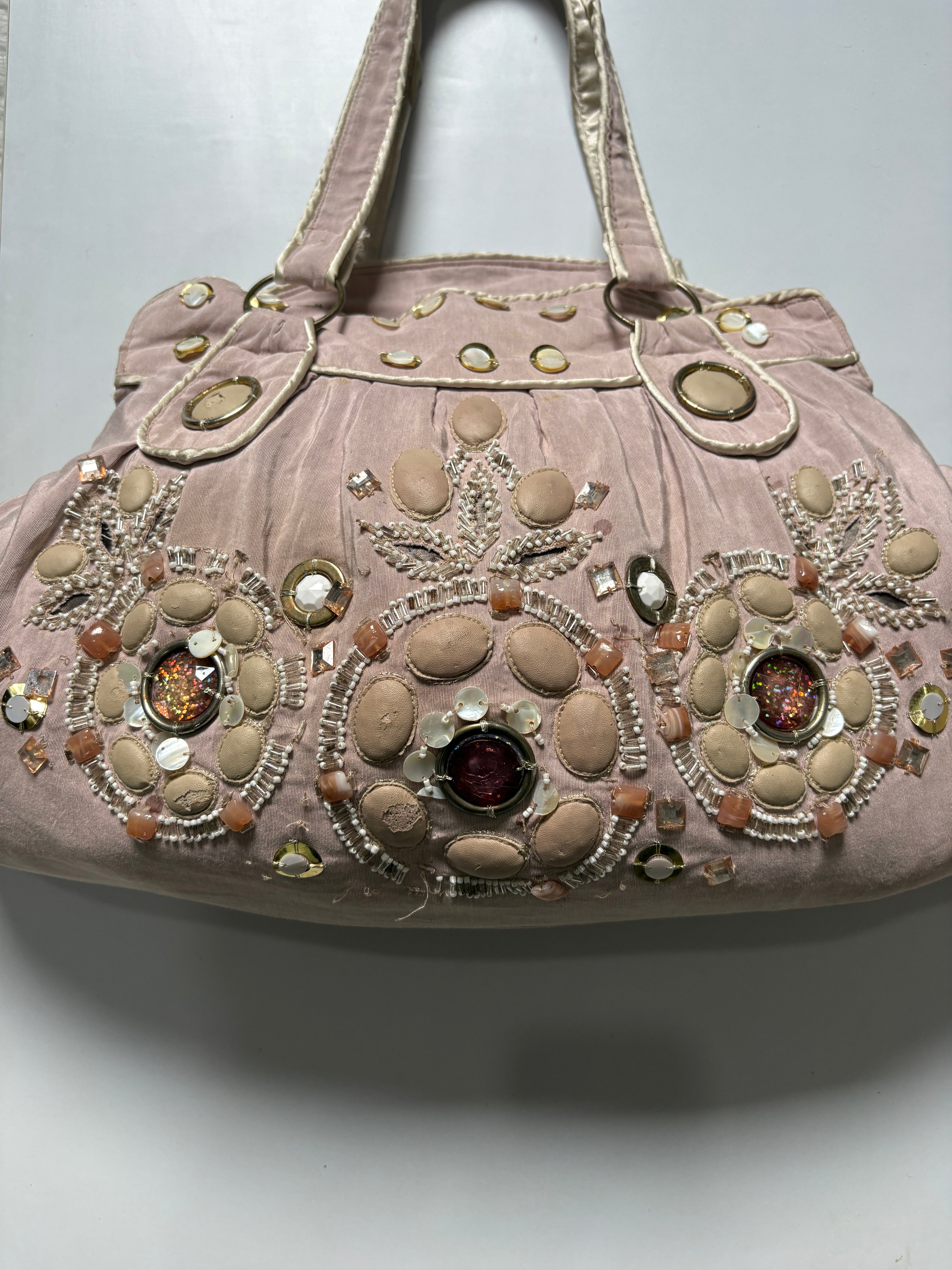 Pink accessorieze beaded huge shoulder bag