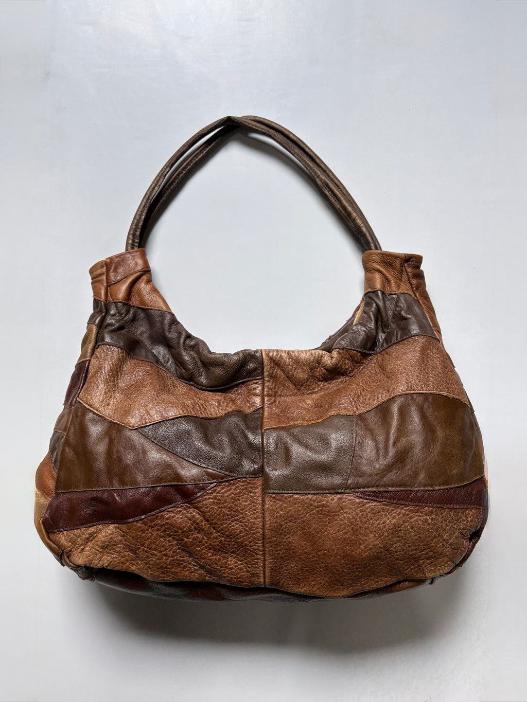 Real leather patchwork brown shoulder bag