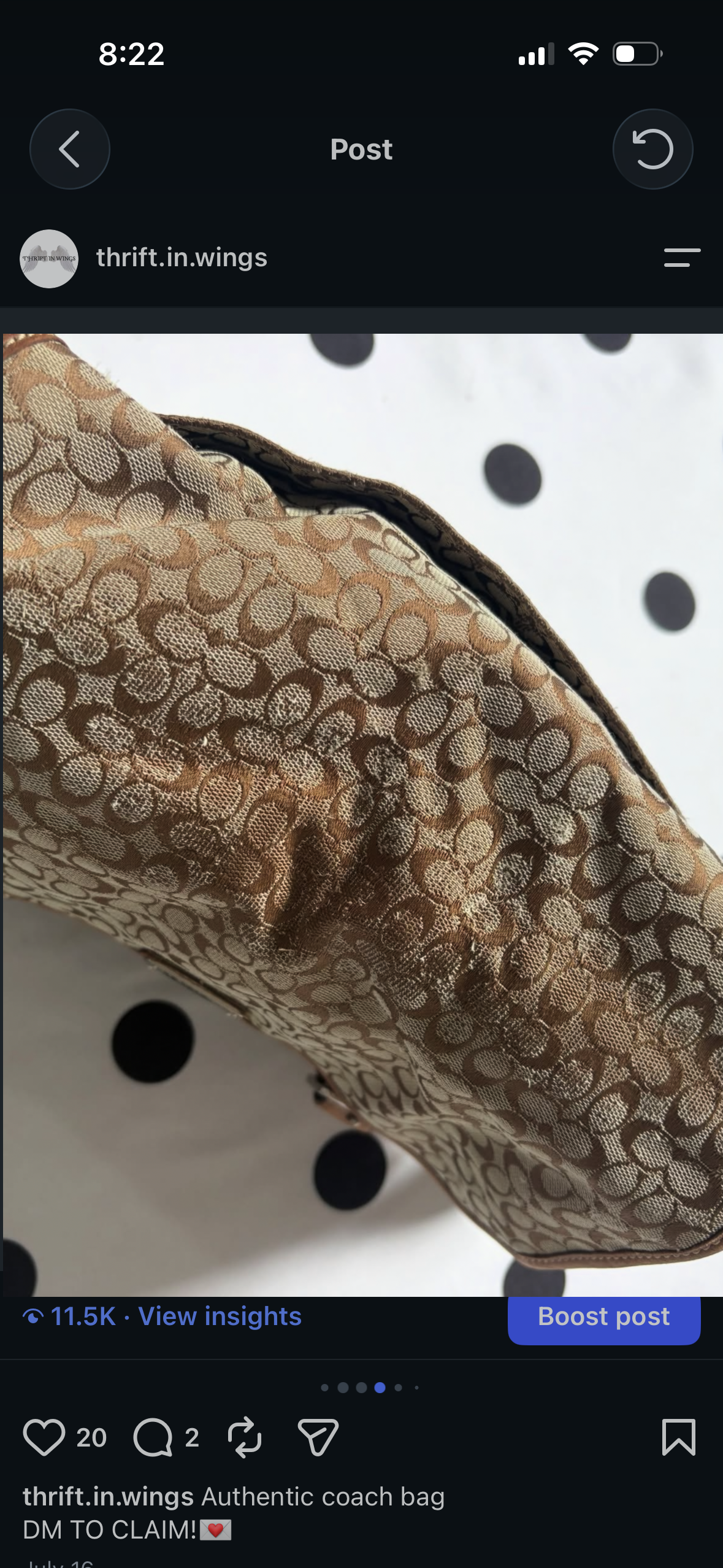 Authentic coach shoulder bag