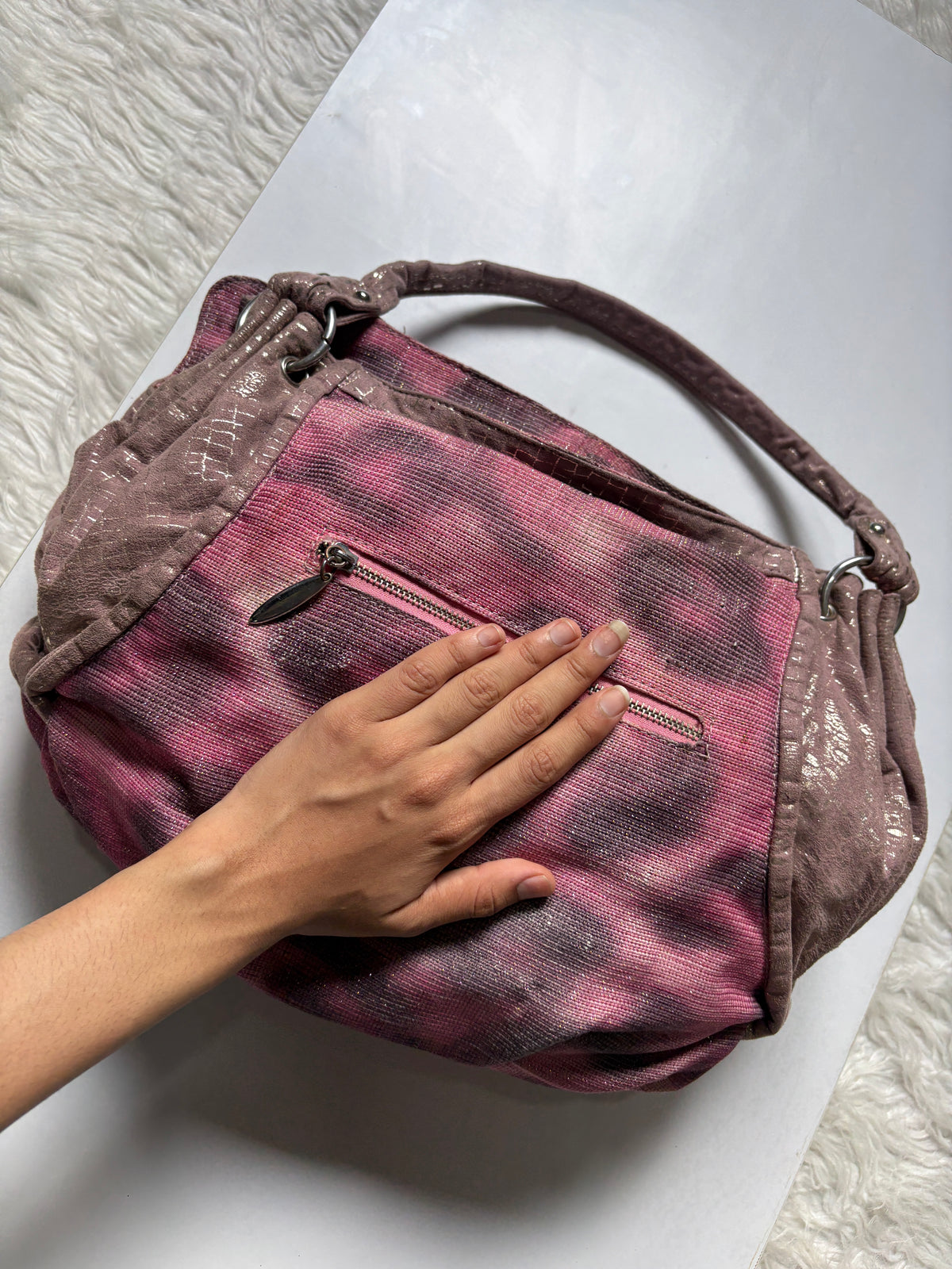Amazing glittery leopard pink studded shoulder bag