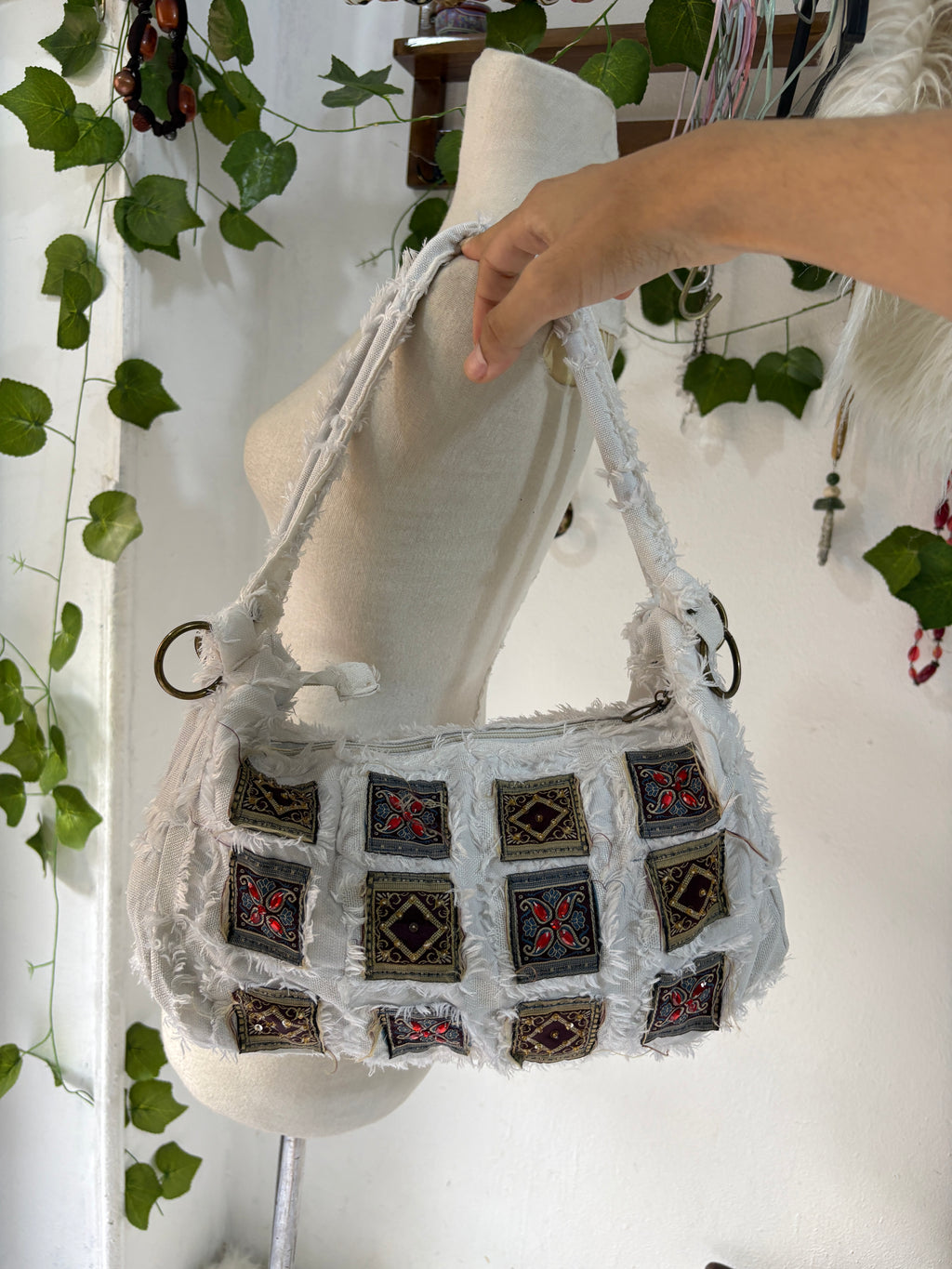 White boho shoulder bag